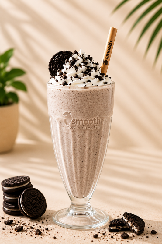 Cookies & Cream Milchshake Produktbild im hellen Premium-Stil